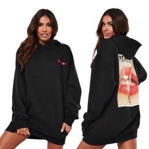 Missguided Black Graphic Hoodie Dress